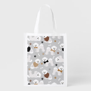 Bichon Frise Bones and Paws Gray Grocery Bag
