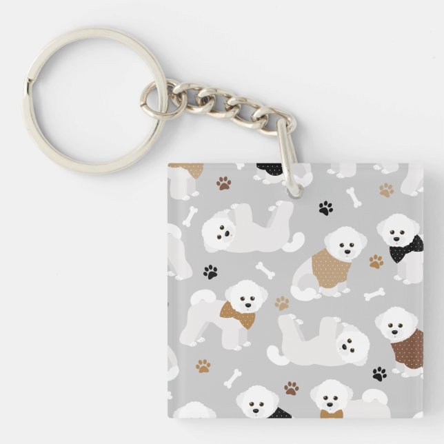 Bichon Frise Bones and Paws Gray Keychain (Front)