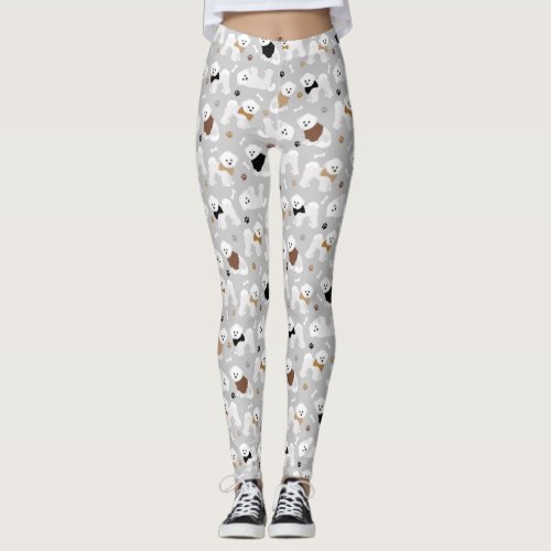 Bichon Frise Bones and Paws Gray Leggings