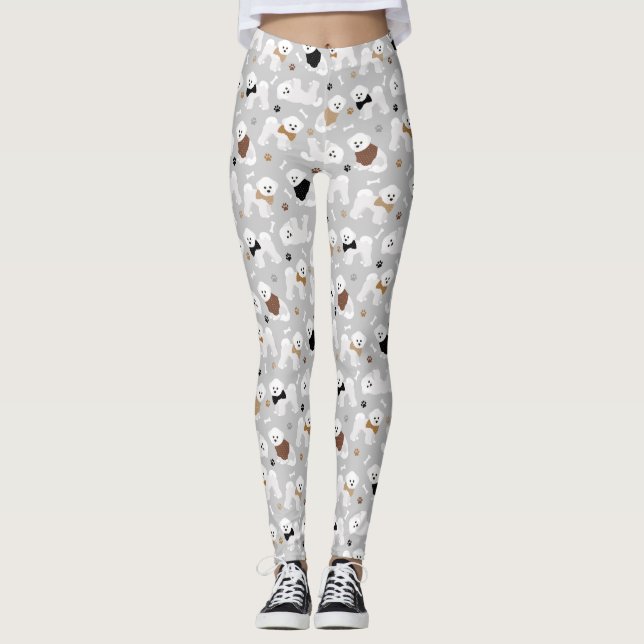 Bichon Frise Bones and Paws Gray Leggings (Front)