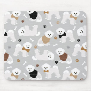 Bichon Frise Bones and Paws Gray Mouse Pad