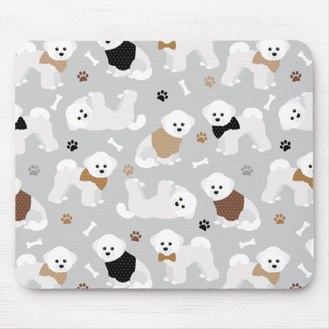 Bichon Frise Bones and Paws Gray Mouse Pad (Front)