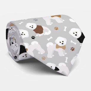 Bichon Frise Bones and Paws Gray Neck Tie