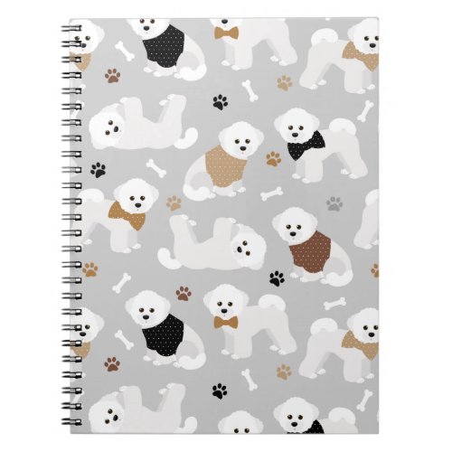 Bichon Frise Bones and Paws Gray Notebook