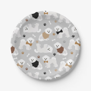 Bichon Frise Bones and Paws Gray Paper Plates