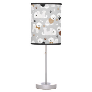 Bichon Frise Bones and Paws Gray Table Lamp