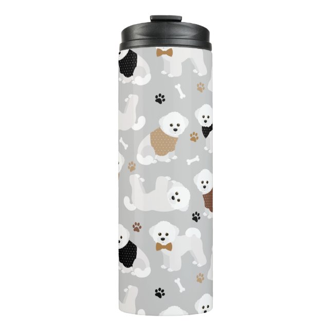 Bichon Frise Bones and Paws Gray Thermal Tumbler (Front)