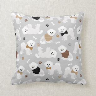 Bichon Frise Bones and Paws Gray Throw Pillow