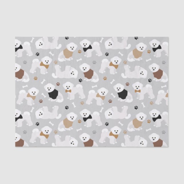 Bichon Frise Bones and Paws Gray Tissue Paper (Front)