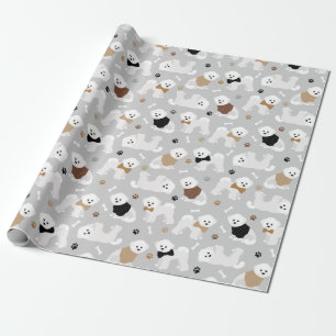 Bichon Frise Bones and Paws Gray Wrapping Paper