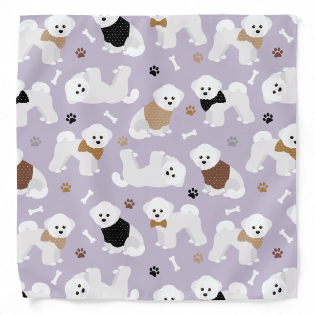 Bichon Frise Bones and Paws Purple Bandana (Front)