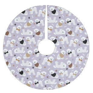 Bichon Frise Bones and Paws Purple Brushed Polyester Tree Skirt