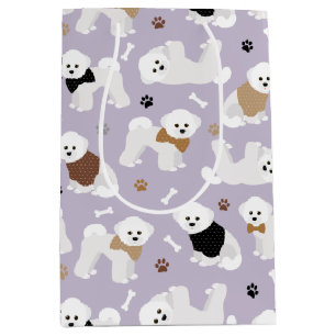 Bichon Frise Bones and Paws Purple Medium Gift Bag