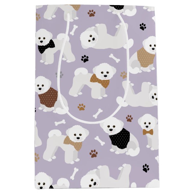 Bichon Frise Bones and Paws Purple Medium Gift Bag (Front)
