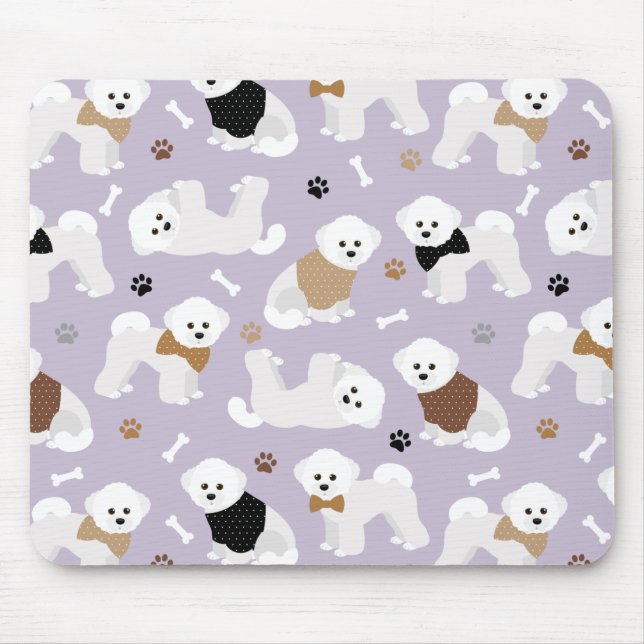 Bichon Frise Bones and Paws Purple Mouse Pad (Front)