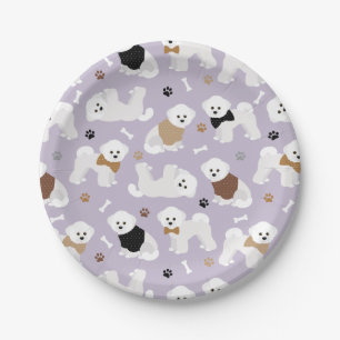 Bichon Frise Bones and Paws Purple Paper Plates