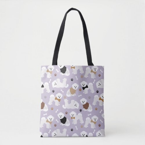 Bichon Frise Bones and Paws Purple Tote Bag