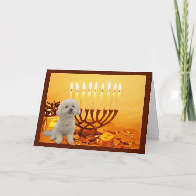 Bichon Frise Chanukah Card Menorah (Front)