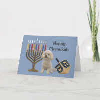 Bichon Frise Chanukah Card Menorah Dreidel