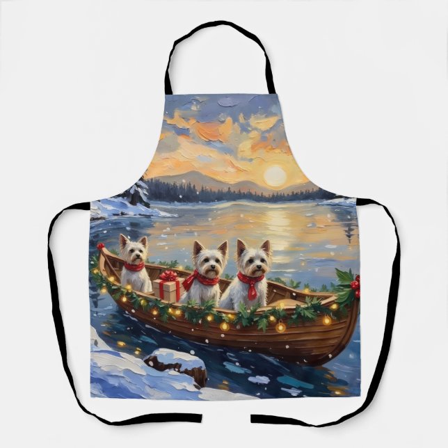 Bichon Frise Christmas Boat Holiday Apron (Front)