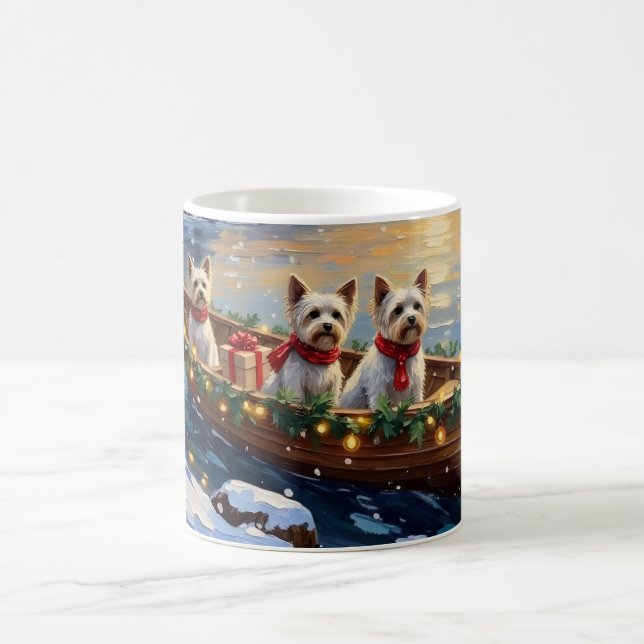 Bichon Frise Christmas Boat Holiday Coffee Mug (Center)