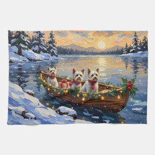 Bichon Frise Christmas Boat Holiday Kitchen Towel