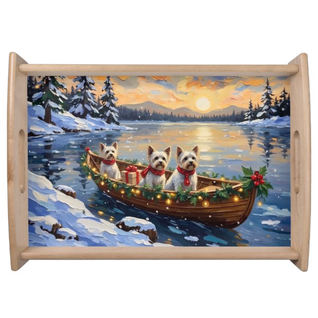 Bichon Frise Christmas Boat Holiday Serving Tray (Front)