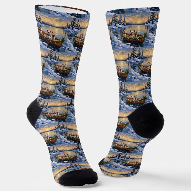 Bichon Frise Christmas Boat Holiday Socks (Angled)
