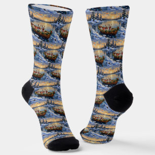 Bichon Frise Christmas Boat Holiday Socks