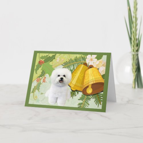 Bichon Frise Christmas Card Bells