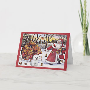 Bichon Frise Christmas Card Santa Bears