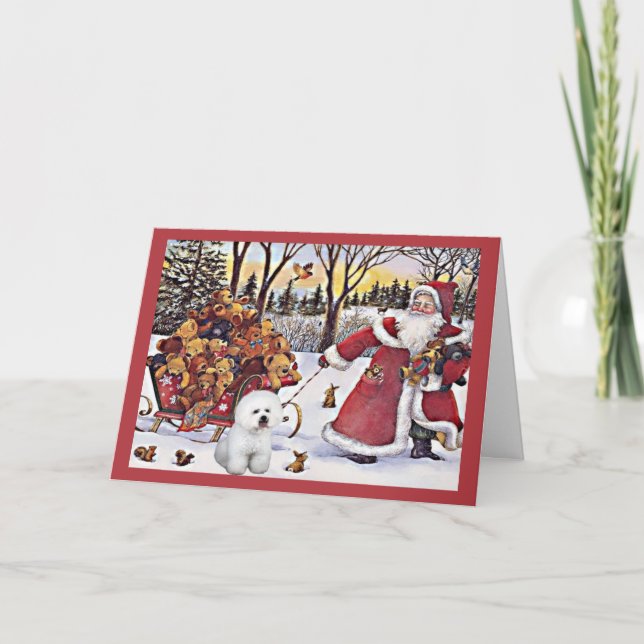 Bichon Frise Christmas Card Santa Bears (Front)