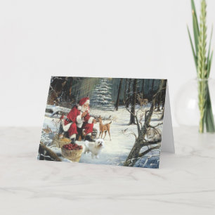 Bichon Frise Christmas Card Santa Woods