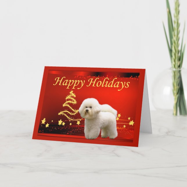 Bichon Frise Christmas Card Stars (Front)