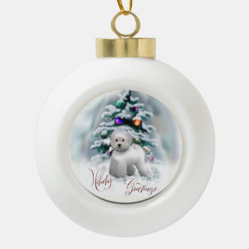 Bichon Frise Christmas Ceramic Ball Christmas Ornament