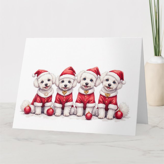 Bichon Frise Christmas Dress Santa Hat Card (Front)