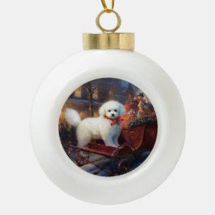 Bichon Frise Christmas Festive Season Ceramic Ball Christmas Ornament