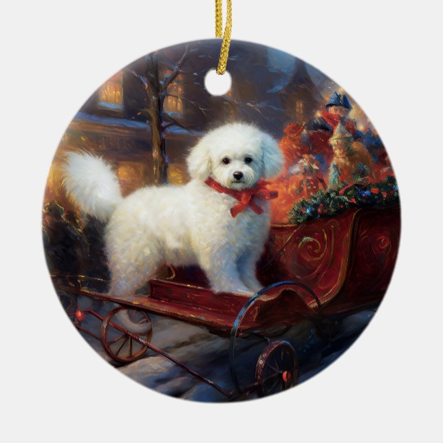 Bichon Frise Christmas Festive Season  Ceramic Ornament (Front)