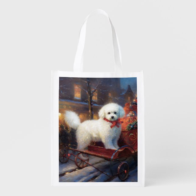 Bichon Frise Christmas Festive Season  Grocery Bag (Front)