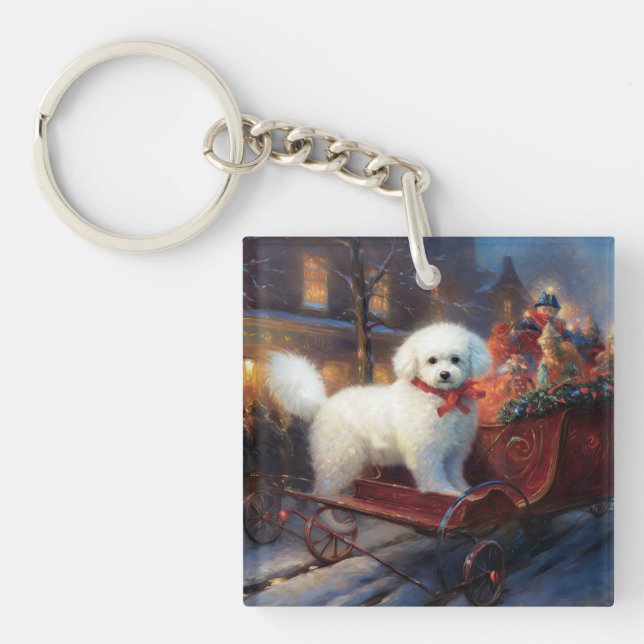 Bichon Frise Christmas Festive Season  Keychain (Front)
