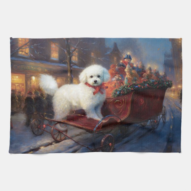 Bichon Frise Christmas Festive Season  Kitchen Towel (Horizontal)