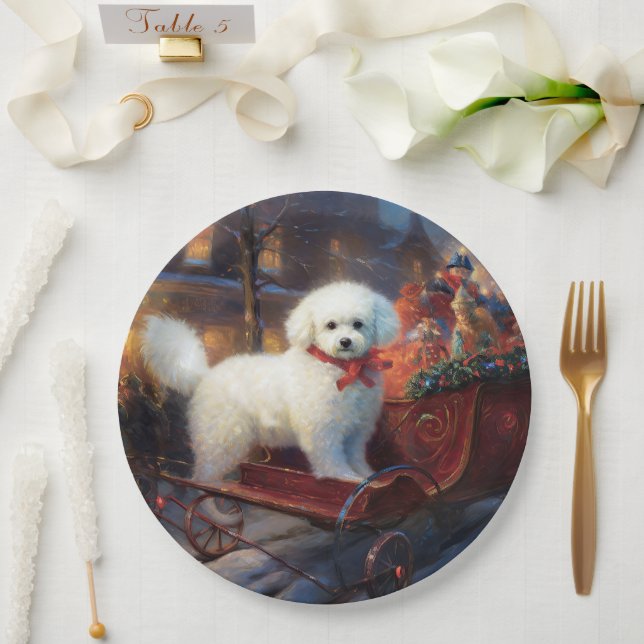 Bichon Frise Christmas Festive Season  Paper Plates (Wedding)