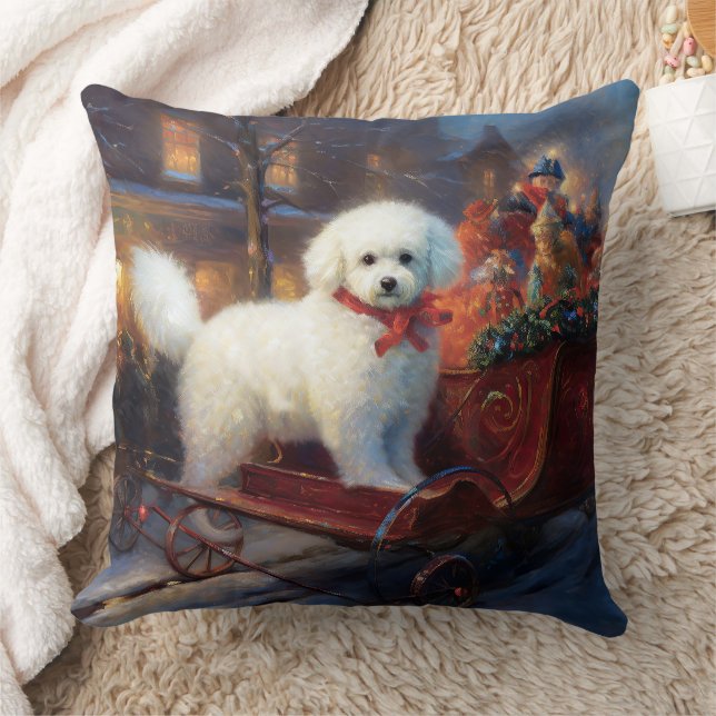Bichon Frise Christmas Festive Season  Throw Pillow (Blanket)
