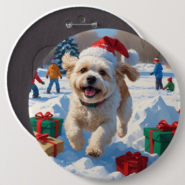 Bichon Frise Christmas Festive Snow Scene Button (Front & Back)