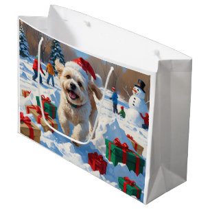 Bichon Frise Christmas Festive Snow Scene Large Gift Bag