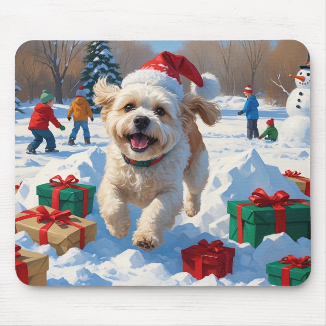 Bichon Frise Christmas Festive Snow Scene Mouse Pad (Front)