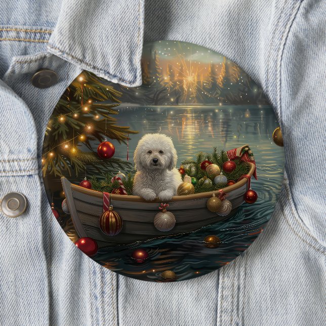 Bichon Frise Christmas Festive Voyage Button (In Situ)