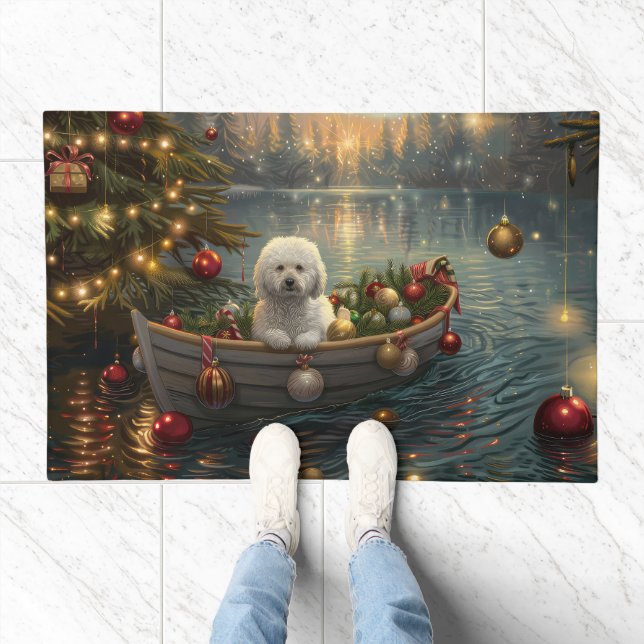 Bichon Frise Christmas Festive Voyage Doormat (Indoor)