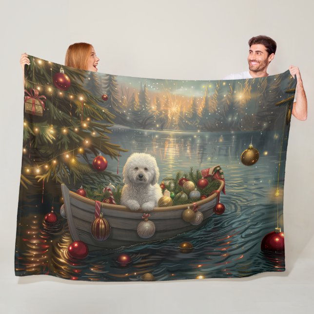 Bichon Frise Christmas Festive Voyage Fleece Blanket (In Situ)