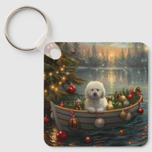 Bichon Frise Christmas Festive Voyage Keychain